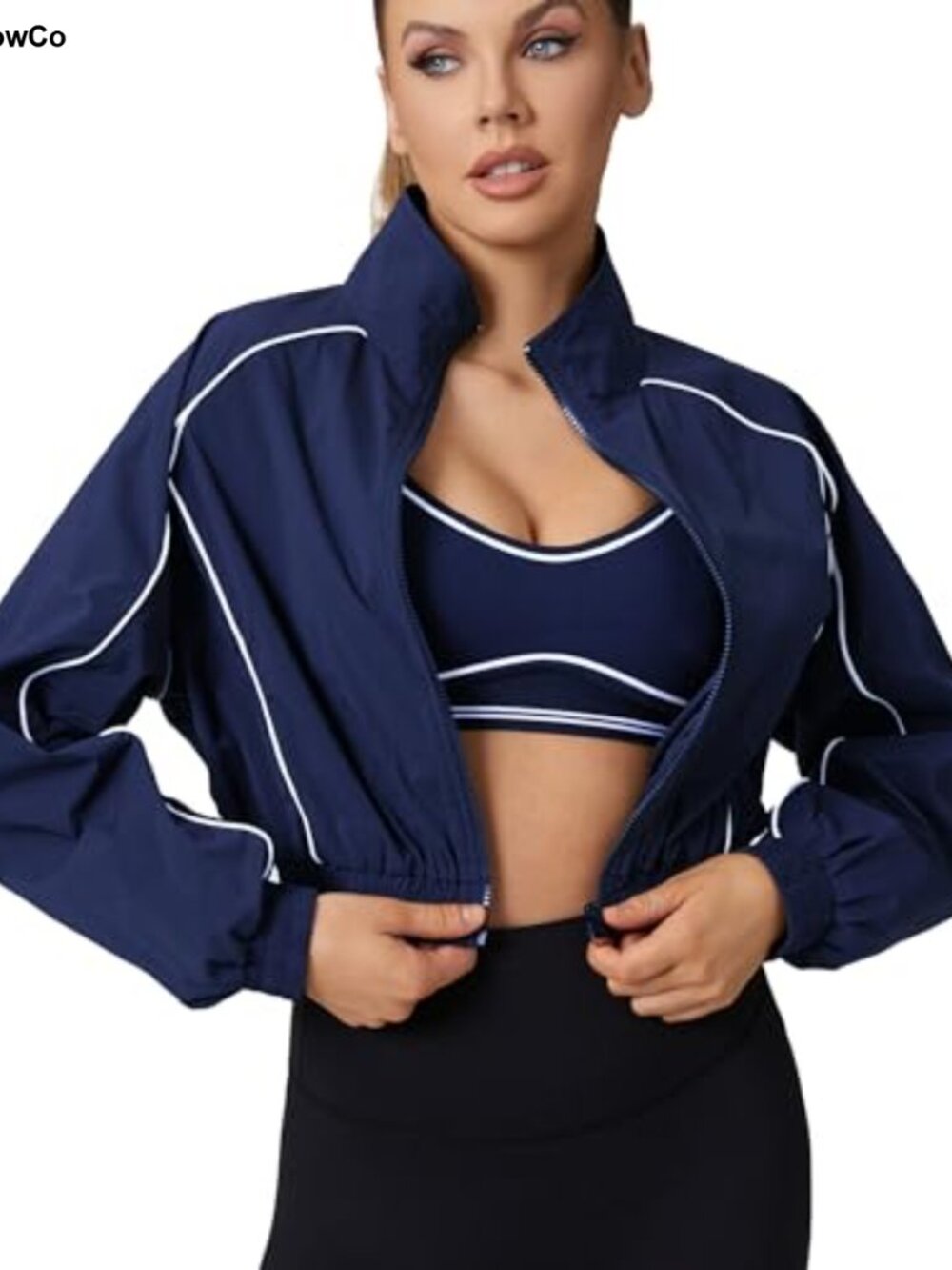 Cropped Athletic Windbreaker Jacket Women Lightweight Zip Up Gym Workout Top